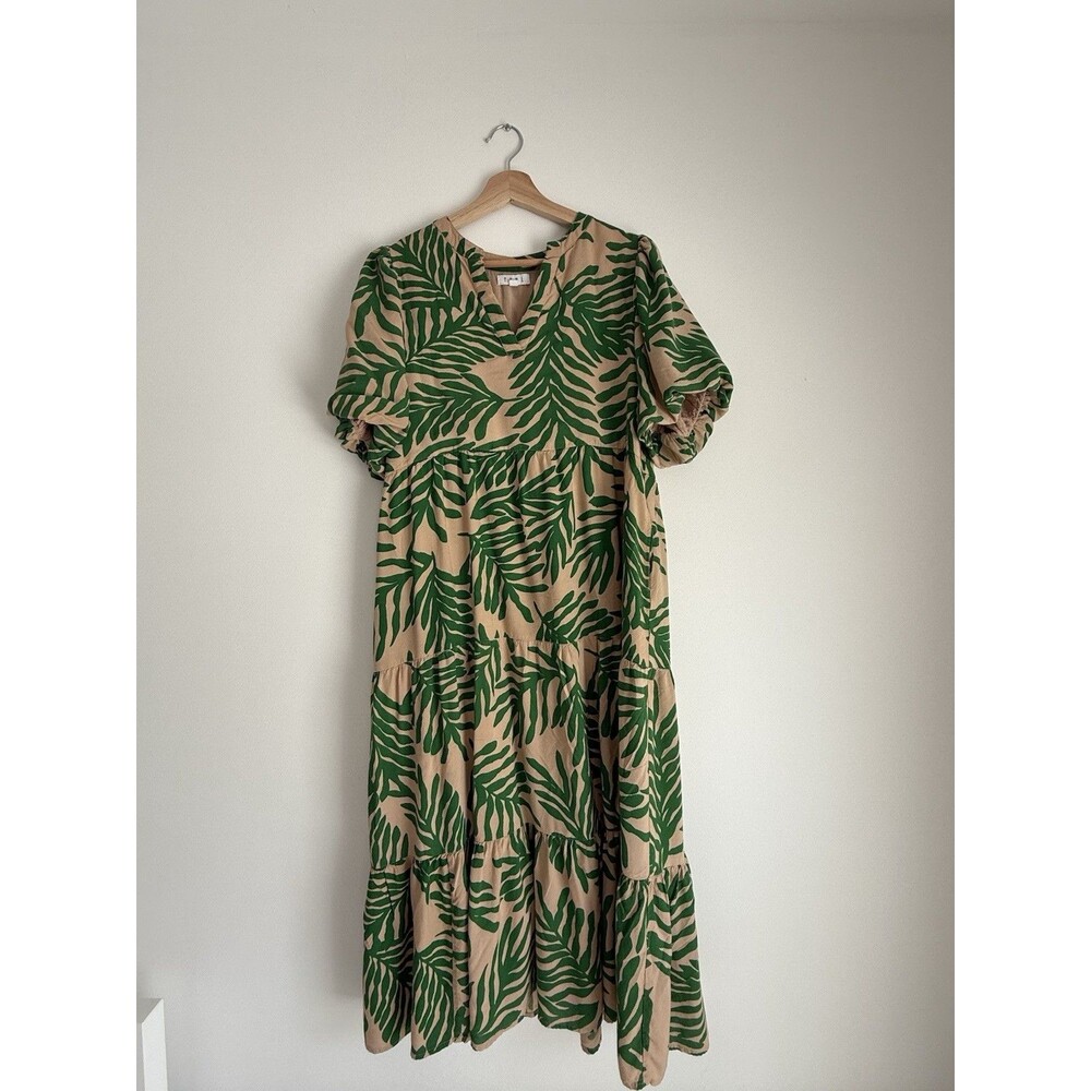 THML Maxi Dress M | Palm Leaf Print | 100% Viscose Shell, 100% Cotton Lining